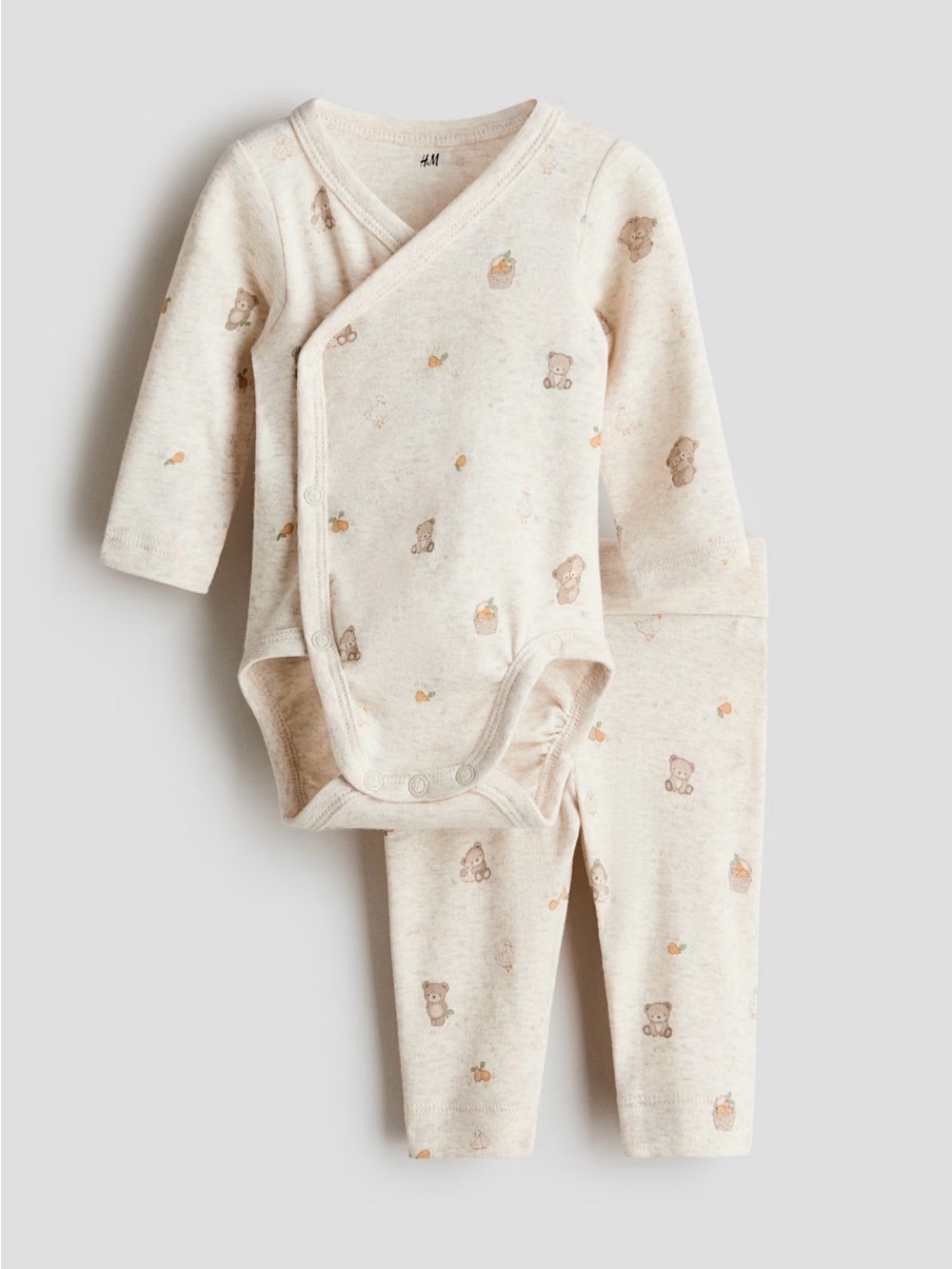 H&M Beige Baby Onesie and Leggings Set with Bear Print